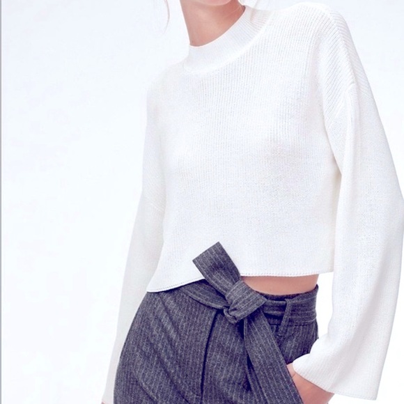 ARITZIA WILFRED White Cropped Mock Sweater - Picture 1 of 5